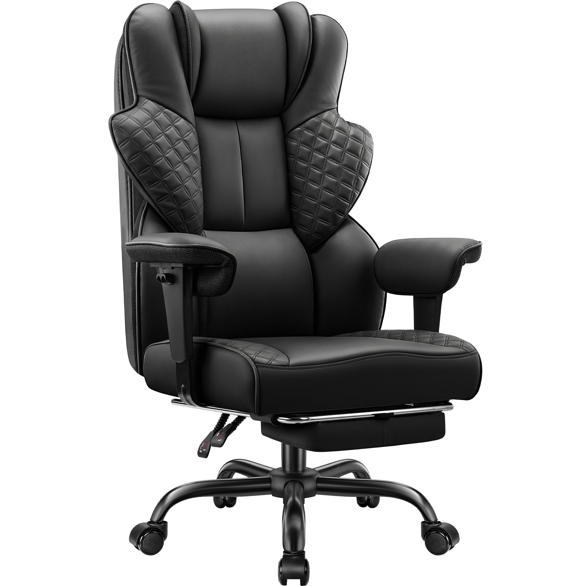 COOLHUT Big and Tall Office Chair 500lbs, Heavy Duty Ergonomic Office Desk Chair with Deluxe Embossing PU Leather with Footrest, Executive Gaming Chair with Lumbar Support, Black