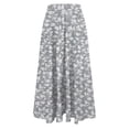 thumbnail image 5 of Women Flowy Long Skirts, Summer Beach Floral Prinets Elastic High Waisted Casual Boho Maxi Skirts Skirt with Slit Gray XXL, 5 of 5