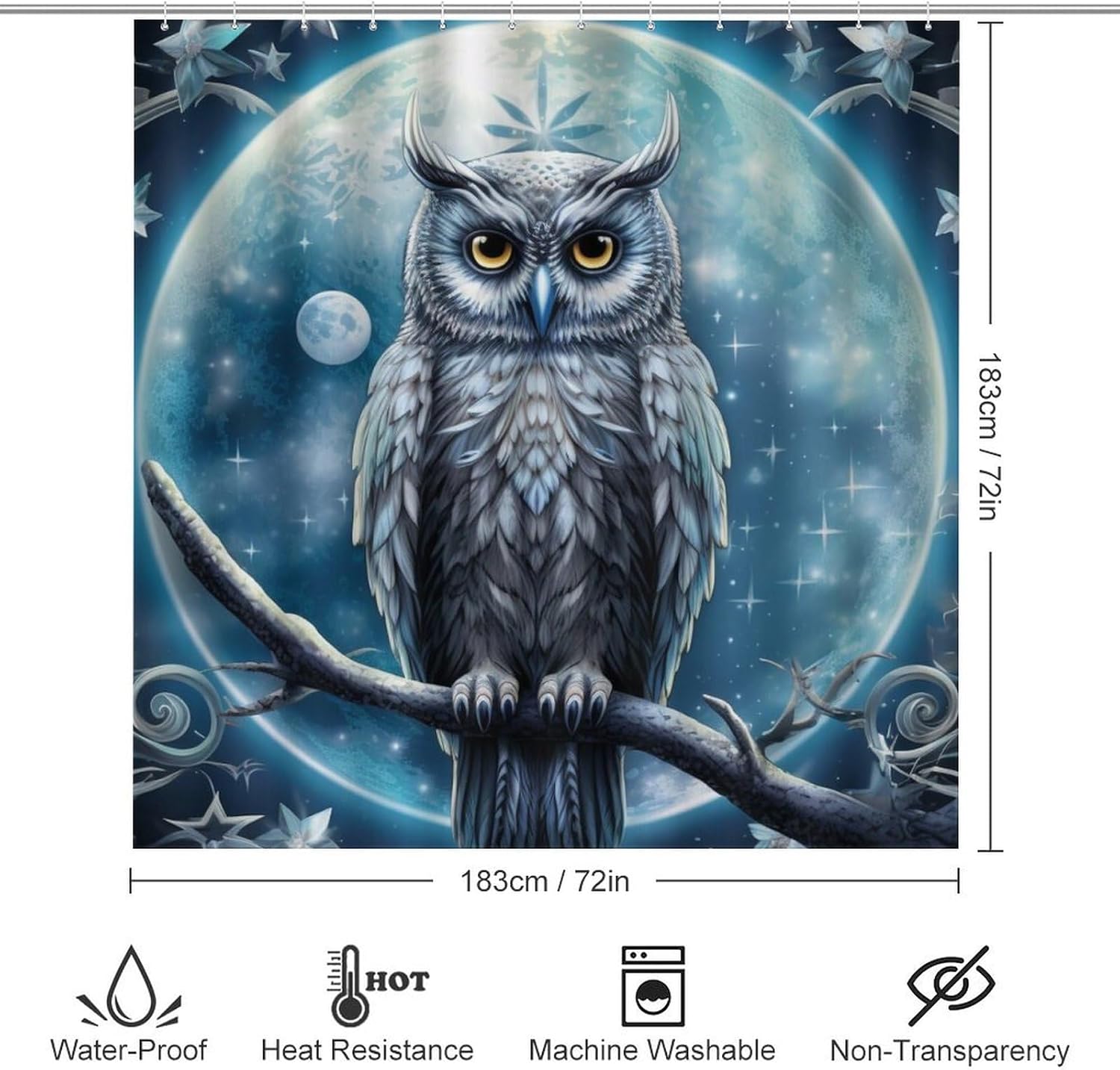 Fantasy Owl Shower Curtain Set for Bathroom 4Pcs Mystery Cool Animal Bird Retro Bathroom Sets with Rugs Toilet Lid Cover Bath Mat Shower Curtain Set with Hooks, Bathroom Decor