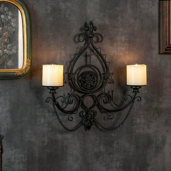 Black Iron Candle Sconces Handcrafted Wrought Gothic Wall Candle Holder16.5 Tall Medieval n Cross Wall Mounted Candleholder for Castle Theme Home Halloween Church Decor
