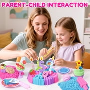 BILLEEIT Magic Cake & Ice Cream Sensory Sand Kit for Kids Ages 3+, 4 Colors of Play Sand (2.2 lbs), 43 PCS Accessories, Pretend Play Creative Sand Play Set for Girls