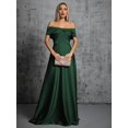 thumbnail image 6 of Dark Green Off Shoulder Twist Ruched Satin A-Line Evening Gown Maxi Dress, 6 of 30