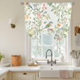thumbnail image 3 of Red Flower Tie Up Curtain 63 Inches Long, Bird Green Leaf Branch Pastoral Flowers Balloon Style Kitchen Window Curtain Over Sink, Small Window Rod Pocket Curtain 52"x63", 3 of 9