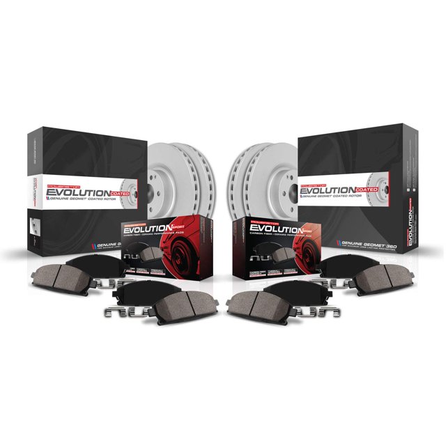 Power Stop CRK8364 Front and Rear Coated Brake Rotors and Z23 Carbon Fiber Brake Pads Kit and 1 Front Sensor Wire