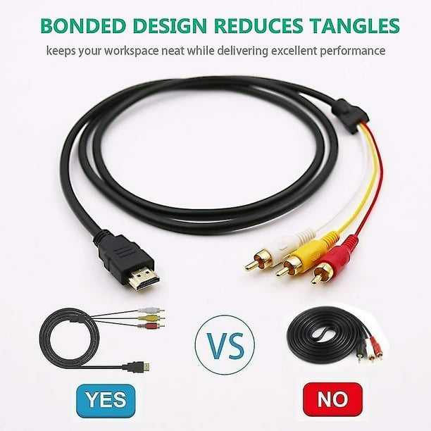 Cable Hdmi a Rca 1080p 5 pies 1 5 m Hdmi macho a 3 rca Video Audio Av Cable conector adaptador transmisor para TV HDTV DVD