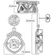 Square Halo Dancing Stone Dangle Earrings Sterling Silver W/Pure Brilliance Zirconia – Rhodium Plated