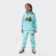 thumbnail image 2 of FYEGRE Festive Holiday Print Girls Long Sleeve Hooded Sweater and Pants Outfit Set with Letter Design for Toddler and Youth Sizes Sky Blue 8-9 Years, 2 of 4