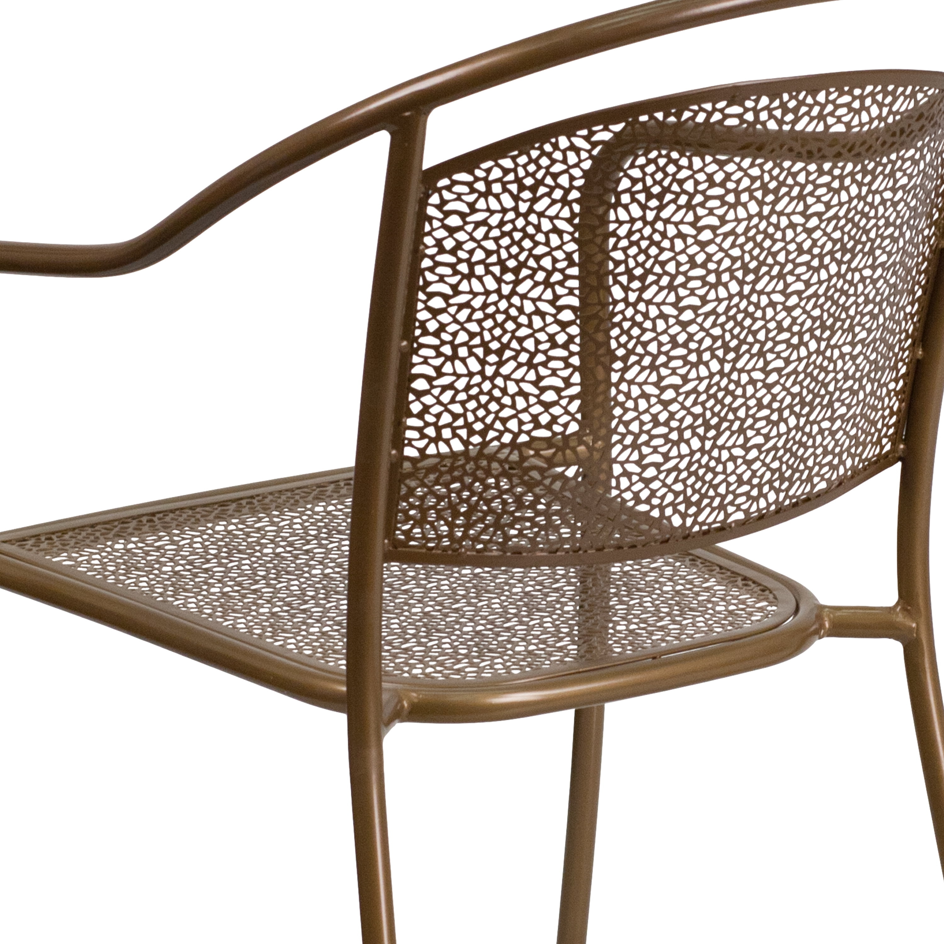 Flash Furniture Commercial Grade Gold Indoor-Outdoor Steel Patio Arm Chair with Round Back