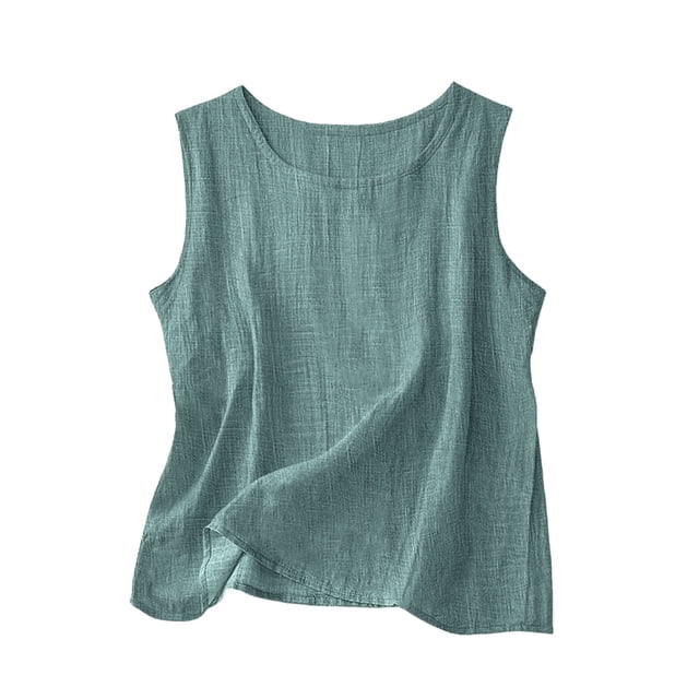 QHFBli Débardeurs en Coton et Lin pour Femmes Confortables pour l'Été Sans Manches Col Rond Chemise Décontractée Blouse Ample