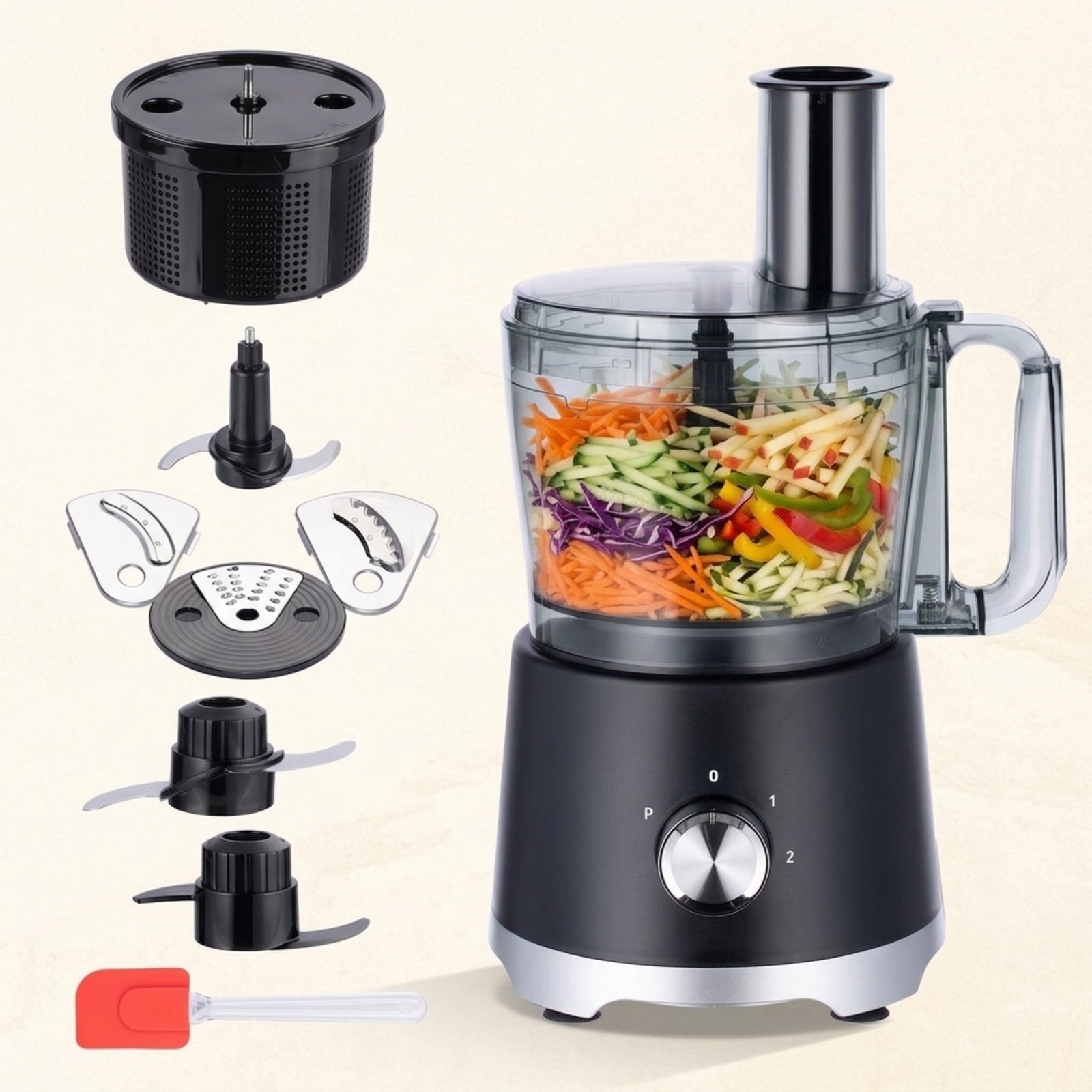 Fenbeli 12-Cup Food Processor with Salad Spinner, Multi-Function Chopper, Slicer, Shredder, Puree and Dough System, Black