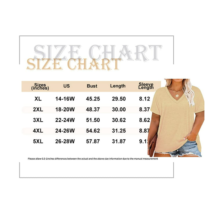 TIYOMI Plus Size Tops for Women 4X Basic Beige Shirts V Neck Short Sleeve  Tunics Summer Casual Blouse Solid Color Loose Fit 4XL 24W 26W