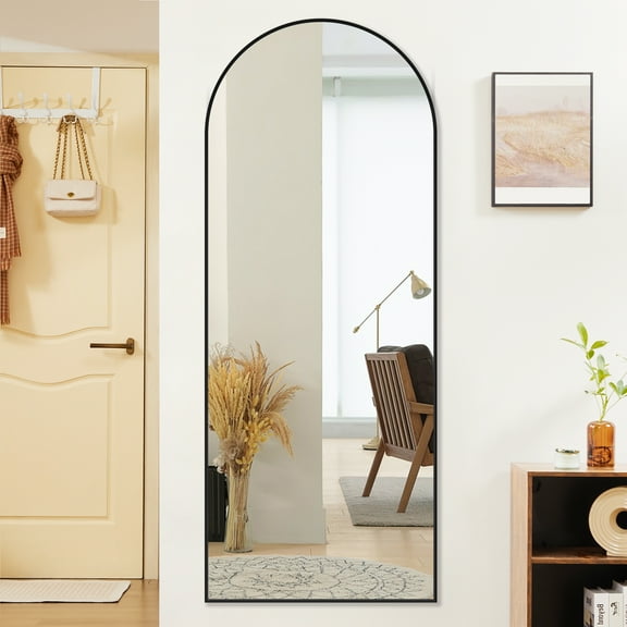 MAYEERTY 64" Arched Full Length Mirror Aluminum Alloy Frame Floor Mirror for Standing Leaning or Hanging,Black