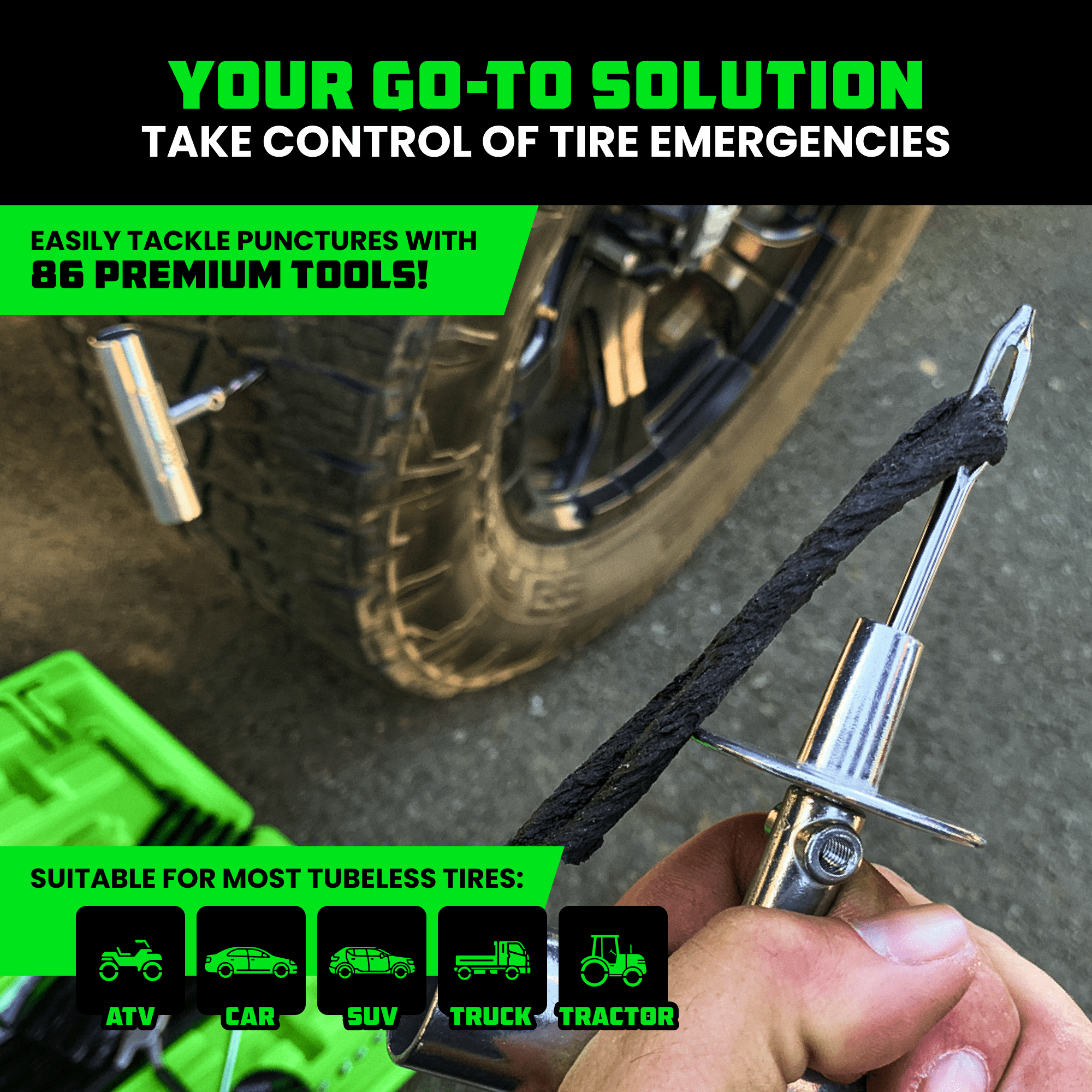 Rhino USA Tire Plug Repair Kit (86-Piece) Fix Punctures & Plug Flats - Flat Tire Puncture Repair Kit