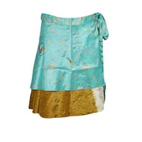 Mogul Women Wrap Around Skirts Printed Sari Sarong Reversible Mini Skirts