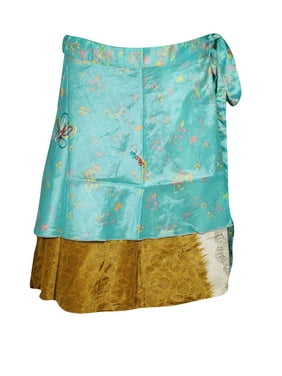 Mogul Women Wrap Around Skirts Printed Sari Sarong Reversible Mini Skirts