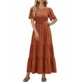 thumbnail image 2 of Xaqiouau Womens Boho Floral Maxi Dress Short Sleeve Casual Summer Long Dress Crew Neck Flowy A Line Beach Vacation Dress, 2 of 7