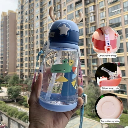 

Kids Water Bottle with Straw 20oz Toddlers Reusable Travel School Bottle with Shoulder Strap Leak Proof BPA FREE Locking Cap