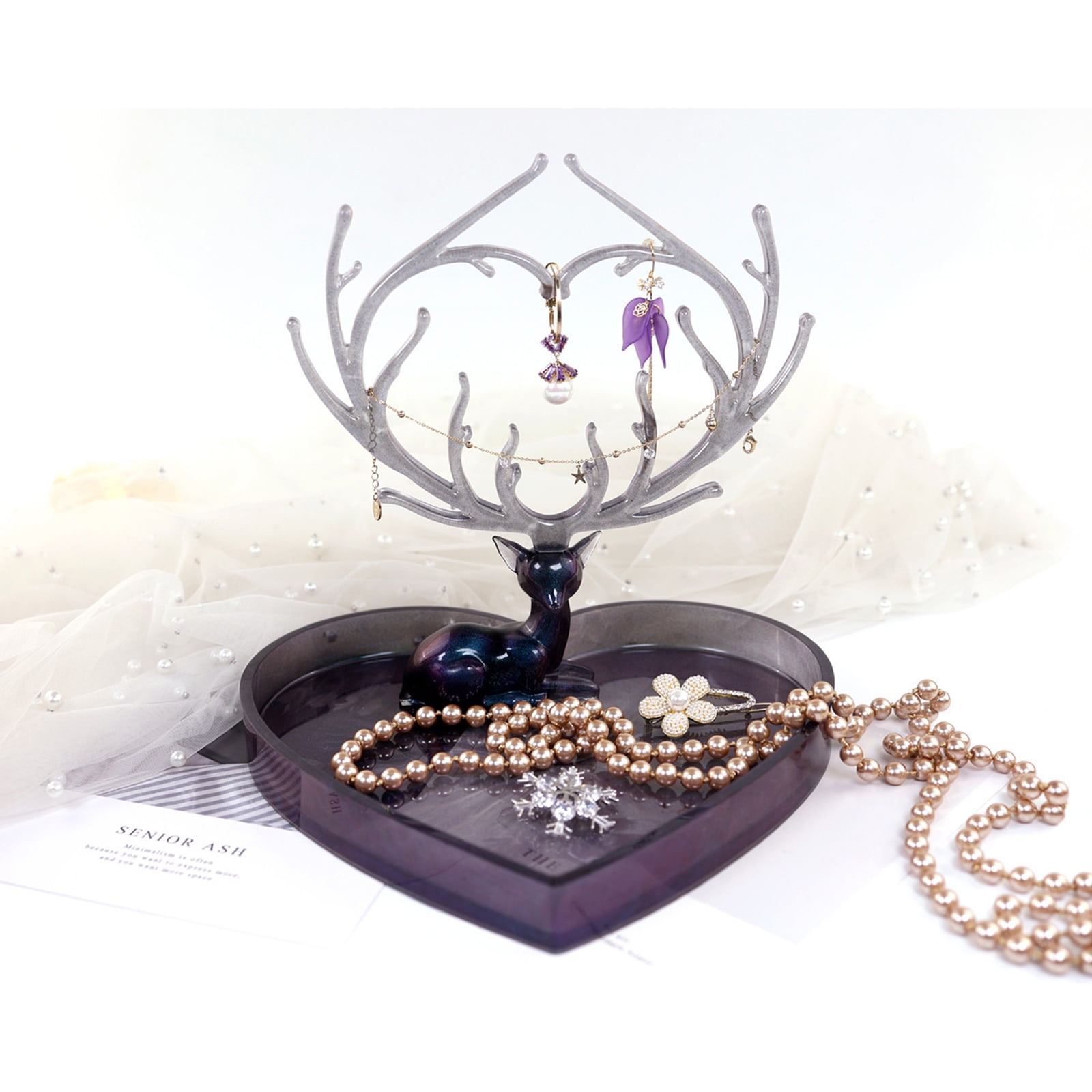BQBQERT Silicone Resin Mold Epoxy Mold Deer Makeup Jewelry Display Tray Storage Box Mold for Resin Casting