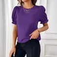 thumbnail image 4 of Stichou Women's Short Puff Sleeve Sweaters Knit Tops Trendy Crewneck Striped T Shirts Casual 2026 Summer Blouses Purple 2XL, 4 of 5