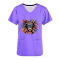 thumbnail image 5 of lcziwo Womens Scrub Tops 2025 Mardi Gras Printed Summer Shirts Stretchy V Neck Short Sleeve Nursing Scrubs Blouse with Pockets Purple XL Winter Clearance Prime, 5 of 6