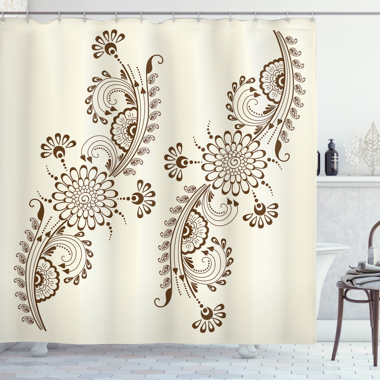 Henna Shower Curtain Abstract Fl, Oriental Shower Curtain Design