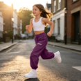 thumbnail image 5 of Ruyang Girls Jogger Pants Lightweight Loose Casual Sports Joggers Cute Letter Print Drawstring Outdoor Hiking Pants School Clothes, 5 of 6