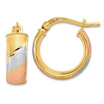 14k With White and Rose Rhodium Polished And Satin Hoop Earrings 15x14mm Wide 3mm Thick Hoop Earring for Women