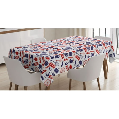 

London Tablecloth United Kingdom Country Themed Symbols Pattern in National Flag Colors Rectangular Table Cover for Dining Room Kitchen 60 X 90 Inches Royal Blue Red White by Ambesonne