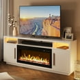 thumbnail image 6 of BELLEZE Fireplace TV Stand for TVs Up To 75", Entertainment Center with 36" Electric Fireplace, LED Ambient Lighting, and Storage, Media Console Table 69 Inch - Avenue (White), 6 of 7