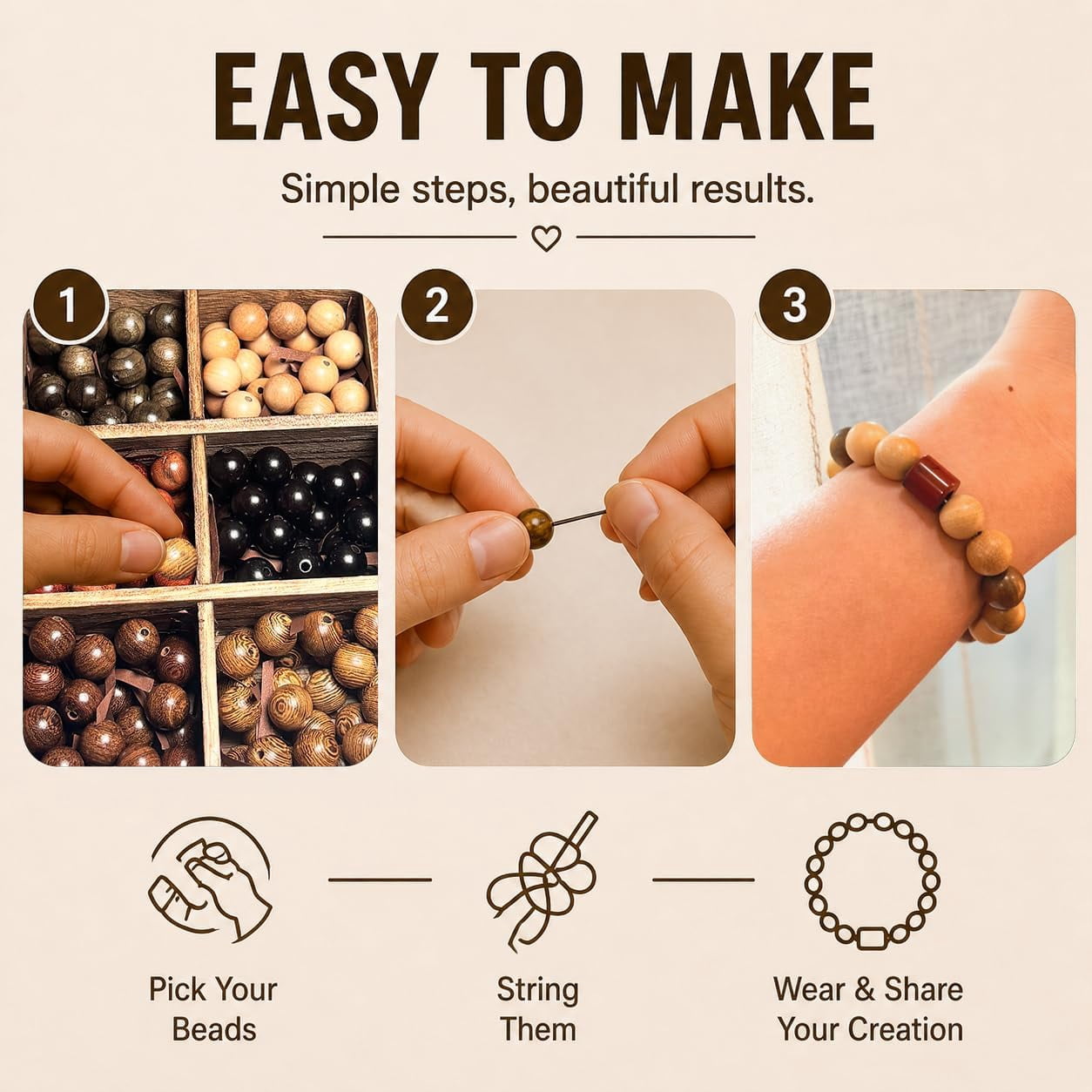 349PCS Wooden Beads Bracelet Making Kit for Adults and Teens, DIY Jewelry Making Set with Natural Wood Beads, Letter Beads, Elastic Cord and Beading Supplies