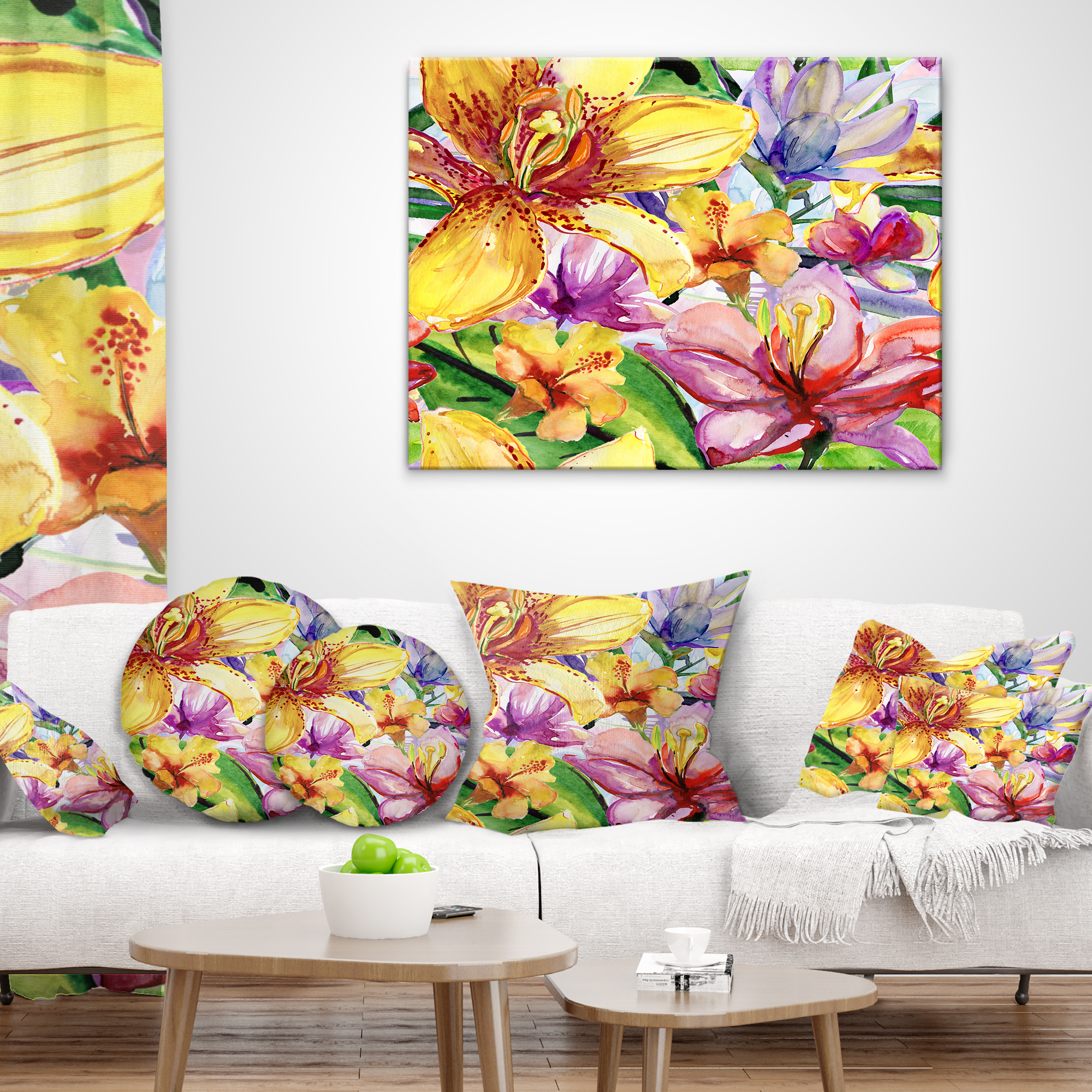 Designart Lily Flowers Illustration Art - Floral Throw Pillow - 16x16