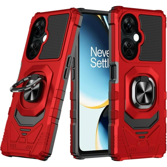 Thousandgear Customerfirst for OnePlus Nord N30 5G 2023 Phone Case, with Tempered Glass Screen Protector, Ring Kickstand for Magnetic Car Mount, Military Grade, Heavy Duty Shockproof Cover (Red)