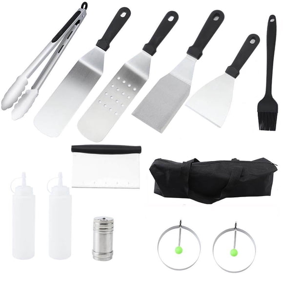 pitrice 13pcs Stainless Steel BBQ Tool Set Portable BBQ Grill Tools Set Hanging Camping Barbecue Grilling Utensils Kit with Storage Bag for BBQ Traveling Camping