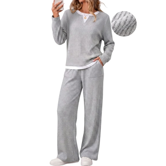 UVN Fall 2 Peice outfit set for Women Color Block Tops and Wide Leg Pants Ladies Sweatsuit Casual Matching Set
