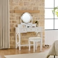 thumbnail image 2 of 35.5" White Compact Makeup Vanity Table with Reversible Mirror and Stool Space-Saving Dressing Table for Small Spaces, 2 of 11