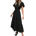 thumbnail image 3 of Efsteb Summer Dresses for Women Crew Neck Long Dress Short Sleeve Sundresses Classic Solid Color Casual Loose Comfy Fashion Spring Dresses (Black,XXL), 3 of 9