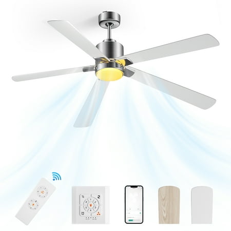 

JUGACOOL 60 Inch Ceiling Fans with Lights and Remote 5-Blade Low Profile Smart Ceiling Fan with Silent DC Motor Works with Alexa Siri Google Home 2 Colors of Reversible Bla Y56