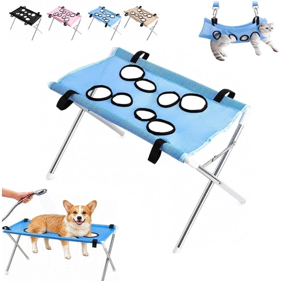 Petish Bath for Dogs, Foldable Pet Bathing Stand, Mesh Hammock