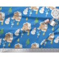 thumbnail image 3 of Soimoi Blue Rayon Crepe Fabric Snowman,House & Tree Christmas Print Fabric by Yard 46 Inch Wide, 3 of 3