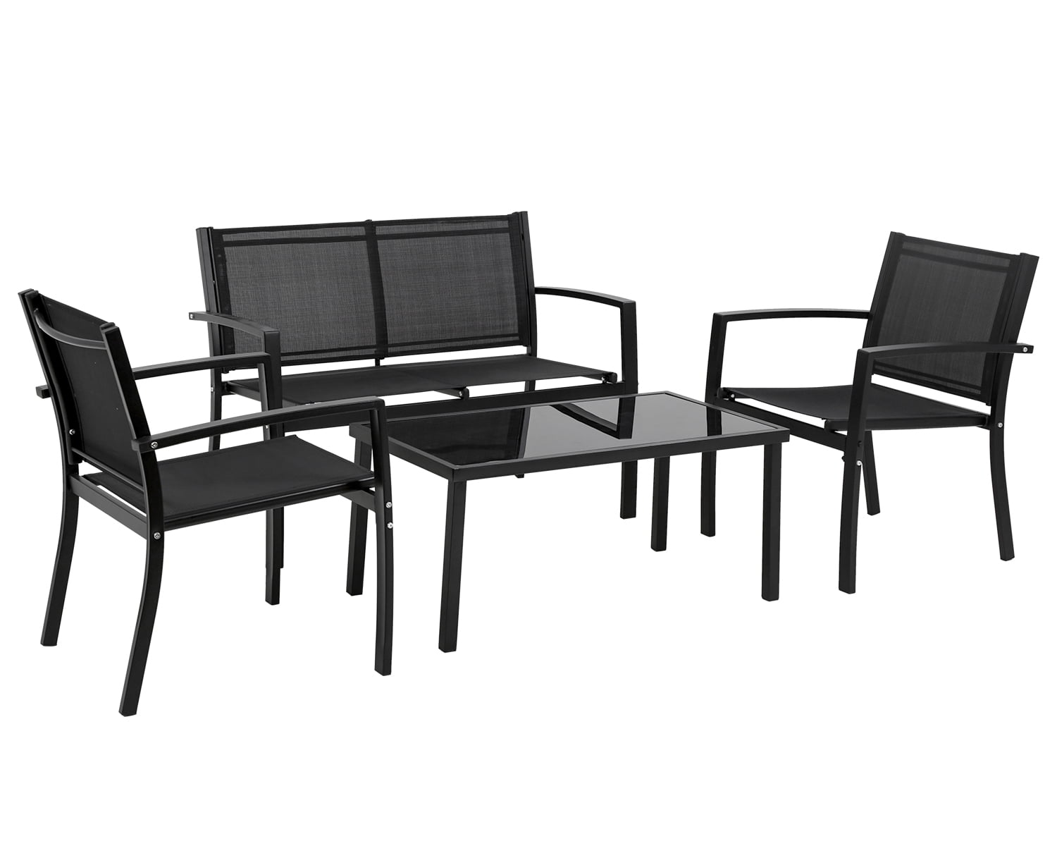 Patio Conversation Sets,Patio Furniture Outdoor Table And Chairs 4 Piece Patio Set with Metal Patio Furniture Tempered Glass Tabletop Waterproof Textilene For Outside Backyard Lawn Pool Deck