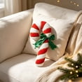 thumbnail image 5 of Cififendec Christmas Candy Cane Shaped Throw Pillow, 15.75", Striped Plush Cushion with Green Bow for Xmas Sofa Fireplace Mantel Decor Layout, 5 of 6