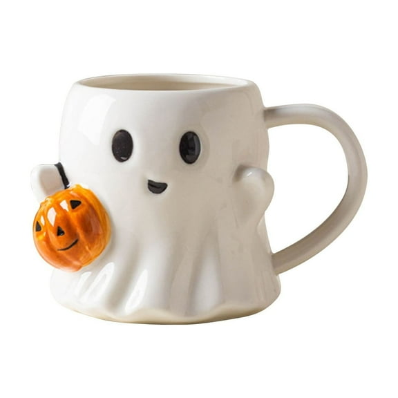 Halloween Mug Novelty Ghost Mug 3D Cute Ceramic Coffee Cup Perfect for Halloween Decor and Christmas Birthday White Elephant Gifts for Coffee Milk Tea Lover (White)