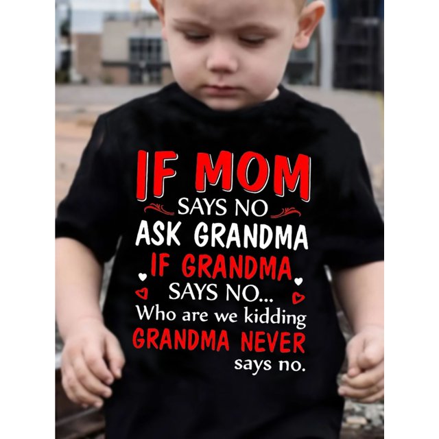 Black Letter Print T-Shirt - Short Sleeve, Breathable Mesh, Crew Neck Top with Fun Grandma Quote, Perfect for Spring/Summer/Fall, Everyday Tshirt|Playful Message Shirt|Breathable Fabric