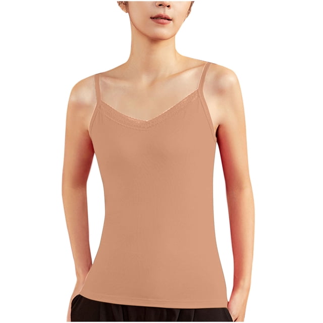 FAIWAD Women Seamless Basic Camisole Sleeveless Stretch Lace V Neck Tank Tops Summer Basic Spaghetti Strap Tops