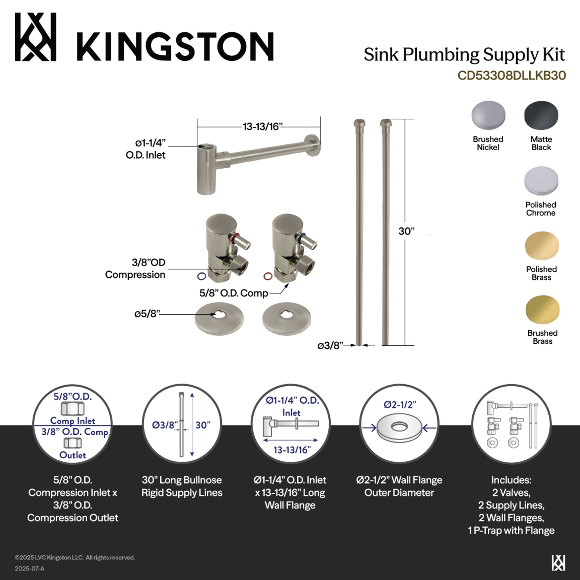 Kingston Brass CD53307DLLKB30 Trimscape Modern Plumbing Sink Trim Kit with Bottle Trap in Brushed Brass