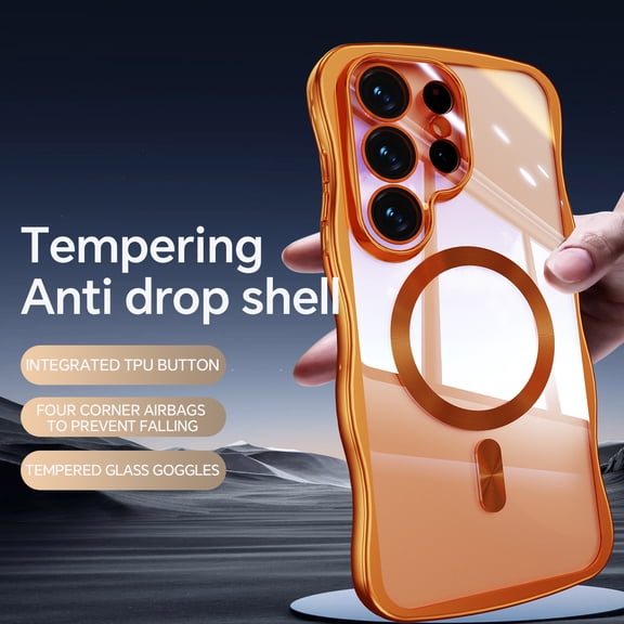 ELEHOLD Magnetic Case for Samsung Galaxy S26 Ultra, Clear Electroplated Wavy Edge Shockproof TPU Cover,Orange