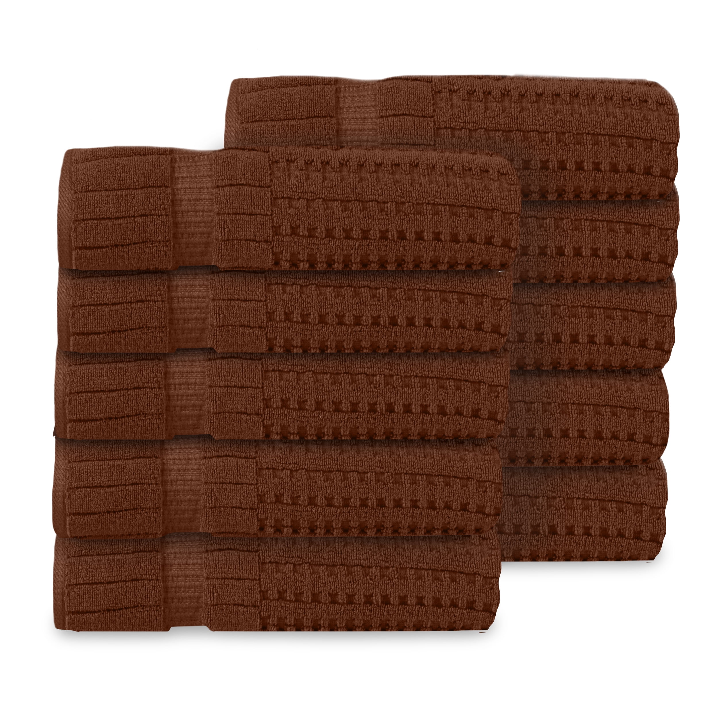 Home Weavers Willow Bath Towels Set of 10, 100% Cotton Zero Twist, 630 GSM, Soft Absorbent Quick Dry, 27x54 inch, Chocolate