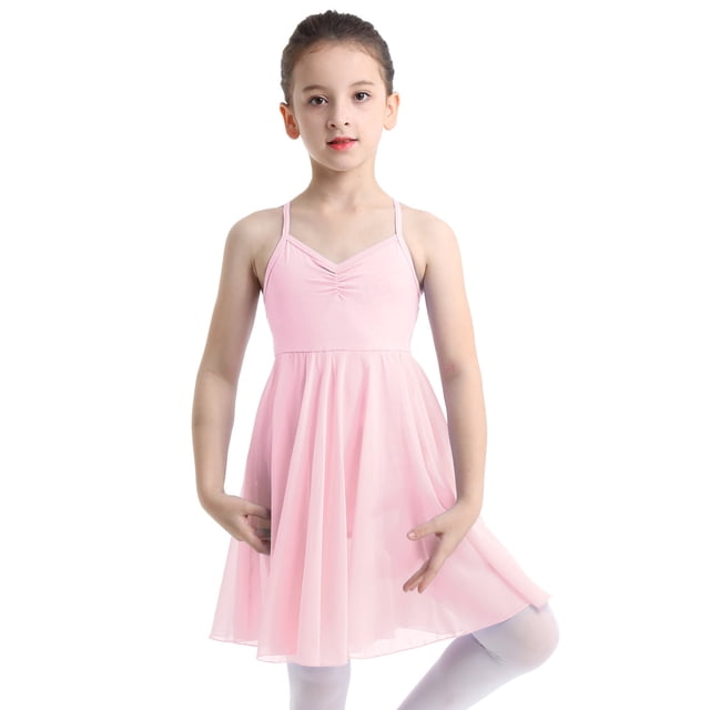 inlzdz Robe de Danse Ballet en Chiffon pour Filles Justaucorps de Ballet Lyrique Costume de Danse Rose m