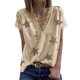 thumbnail image 1 of Camiseta de manga corta de verano para mujer con cuello en V y encaje con estampado de estrellas, 1 of 5