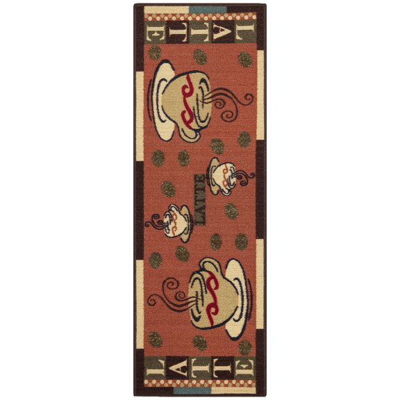 Ottomanson Non-Slip Rubberback Coffee Cups 2x5 Kitchen Runner Rug, 20" x 59", Dark Orange